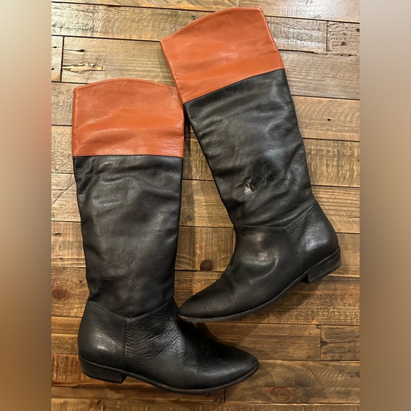 Hippopotamus Shoes - Vintage Hippopotamus Two Toned Leather Riding Boots Size 8.5 Made in Brazil